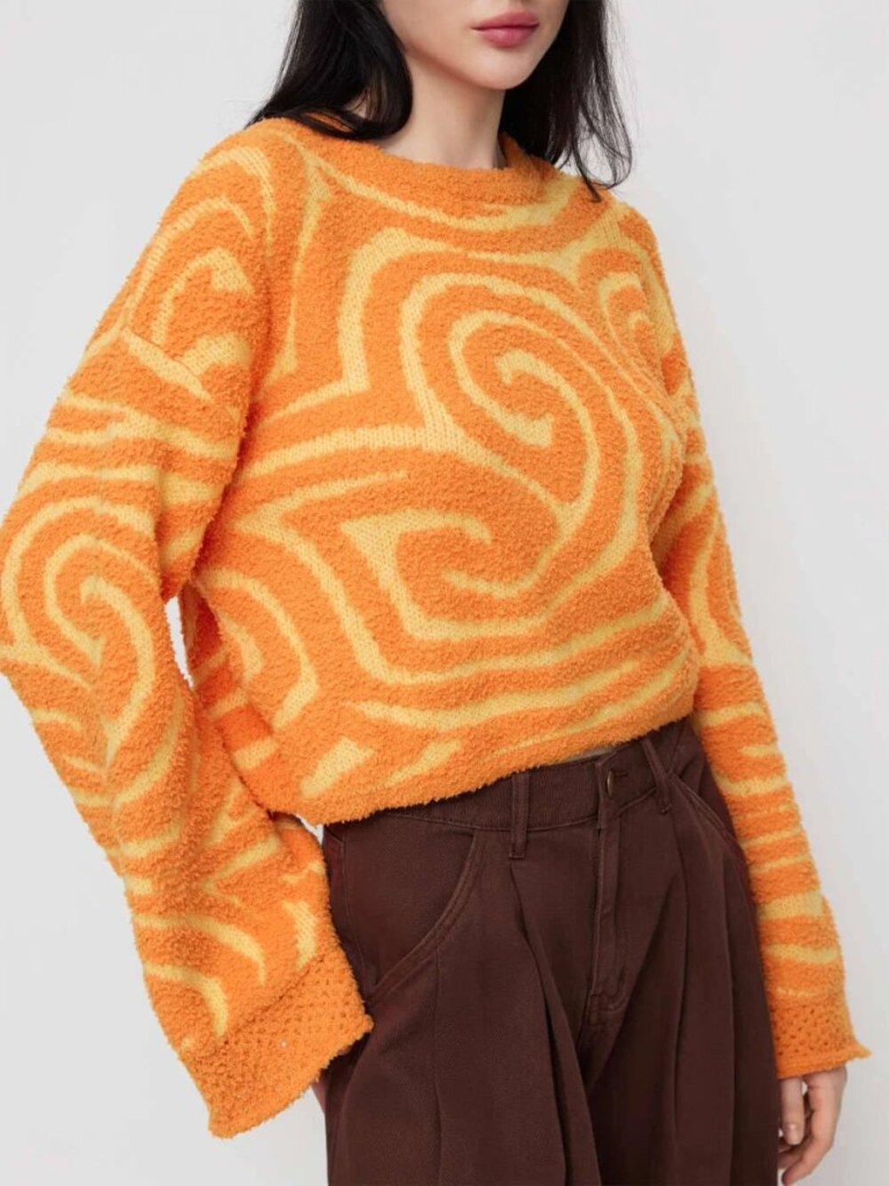 Cider Knit Round Neckline Abstract Oversized Top Sweater NWT